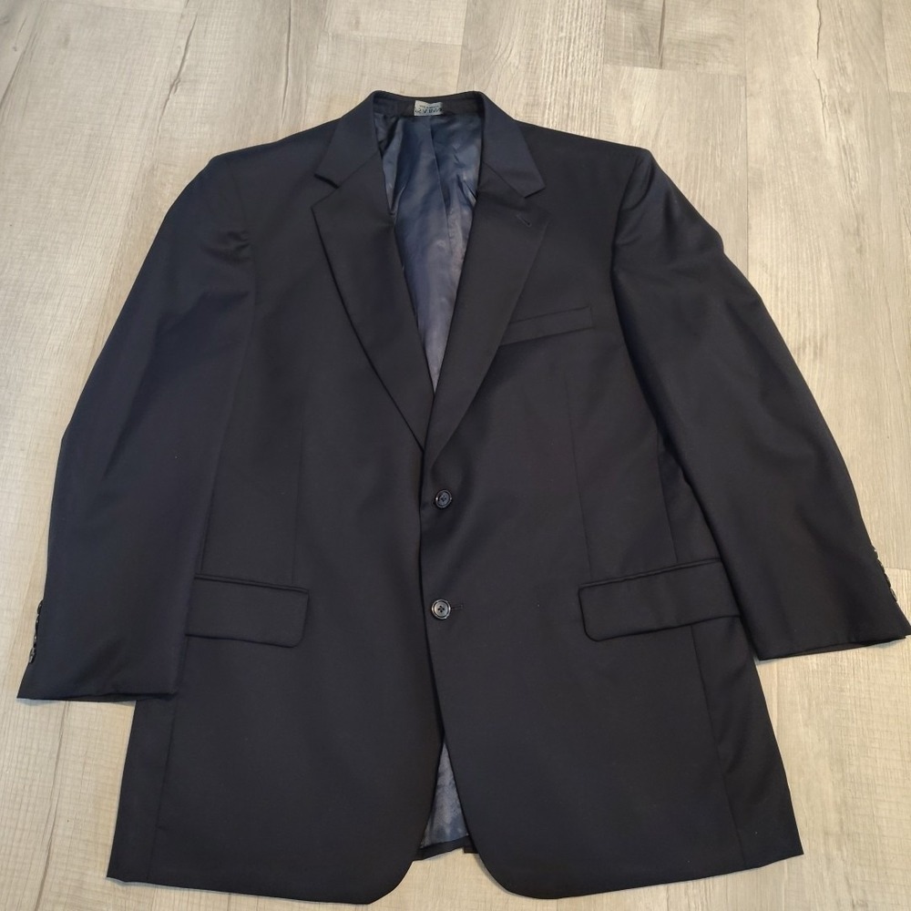 Jos A Bank Navy Blue Two Button Blazer Jacket Business 100% Wool Mens 44R Gordon